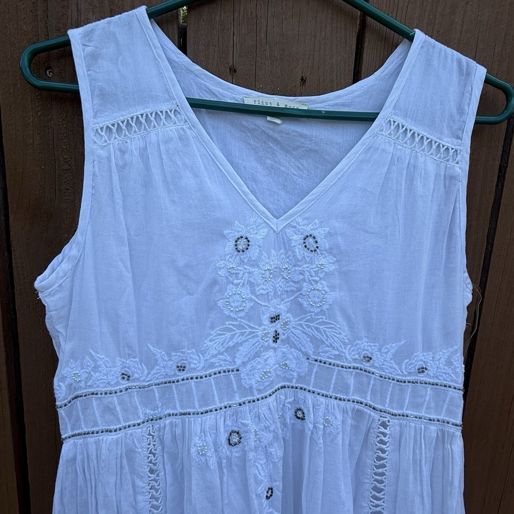Flint & Moss Cotton Embroidered Size Small Wedding Beach Maxi Dress Boho Hippie - Picture 2 of 9